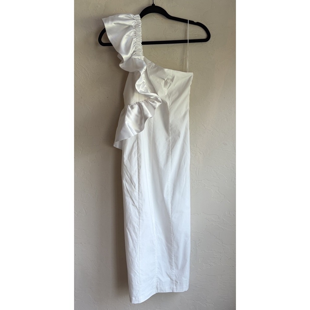 Anthropologie BHLDN Wren One Shoulder Midi Dress XS NWT White Ruffle Minimalist